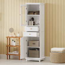 Load image into Gallery viewer, Tall Bathroom Storage Cabinet With Glass Doors, Free-Standing, Two Drawers, And Adjustable Shelves, Board, Painted Perfect For Displaying Your Favorite Items
