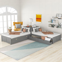 Load image into Gallery viewer, L Shaped Platform Bed With Trundle And Drawers Linked With Built In Desk
