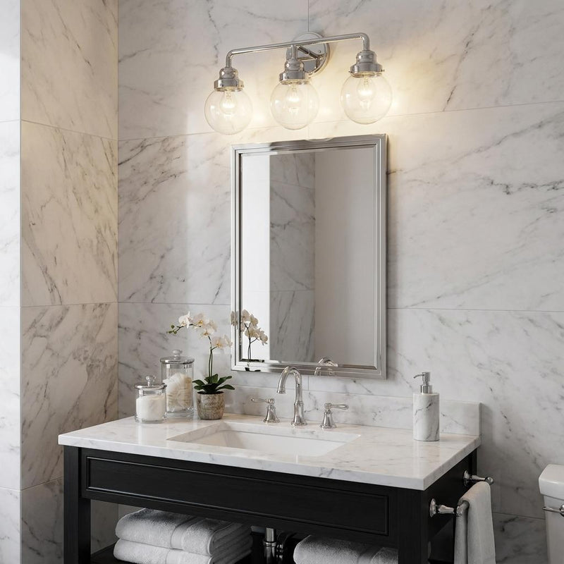 Metal And Glass Vanity Flush Mounted Sconce (398703) - Silver And Clear