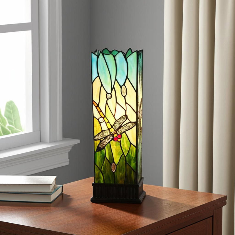 Table Lamp With Green And Black Shade - Dark Brown