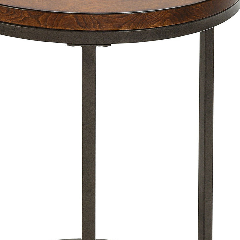 Wood And Iron Round End Table - Black And Wood Brown