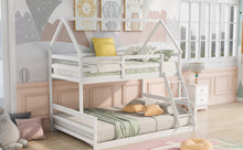 Load image into Gallery viewer, Twin over Full House Bunk Bed with Built-in Ladder,White
