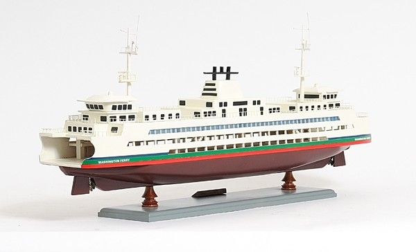 Washington Ferry Boat Hand Painted Decorative Boat - Brown / White