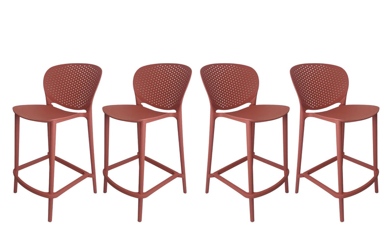 30" Contemporary Heavy Duty Plastic Low Back Bar Height Bar Chairs (Set of 4) - Orange