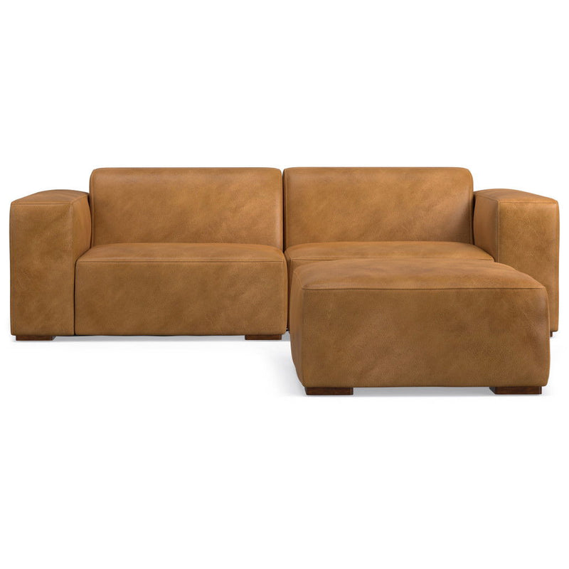 88" 2 Piece Living Room Set Sienna Leather Sofa With Ottoman With Brown Legs - Brown