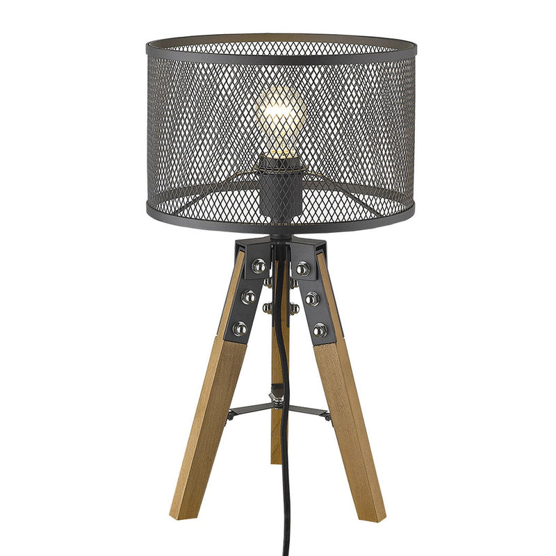 Solid Wood Tripod Table Lamp With Black Drum Shade - Brown