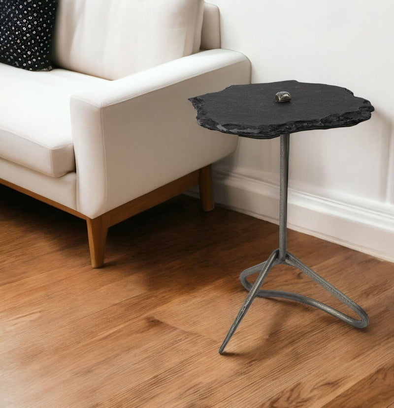 Stone End Table - Slate Gray And Black