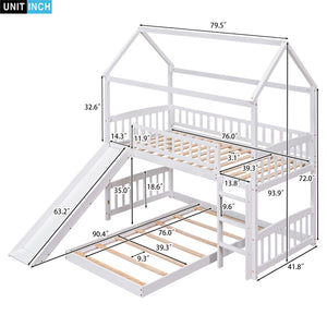 Twin Over Twin Bunk Bed with Slide, House Bed with Slide, White(OLD SKU: LT000214AAK)