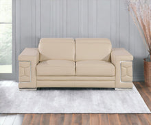 Load image into Gallery viewer, Genuine Leather Love Seat - Silver / Beige
