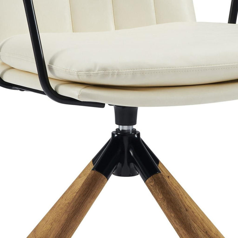 Faux Leather And Brown Swivel Arm Chair 23" - Off White