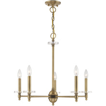 Load image into Gallery viewer, Five Light Metal Dimmable Chandelier With Shades - Antiqued Brass / Clear
