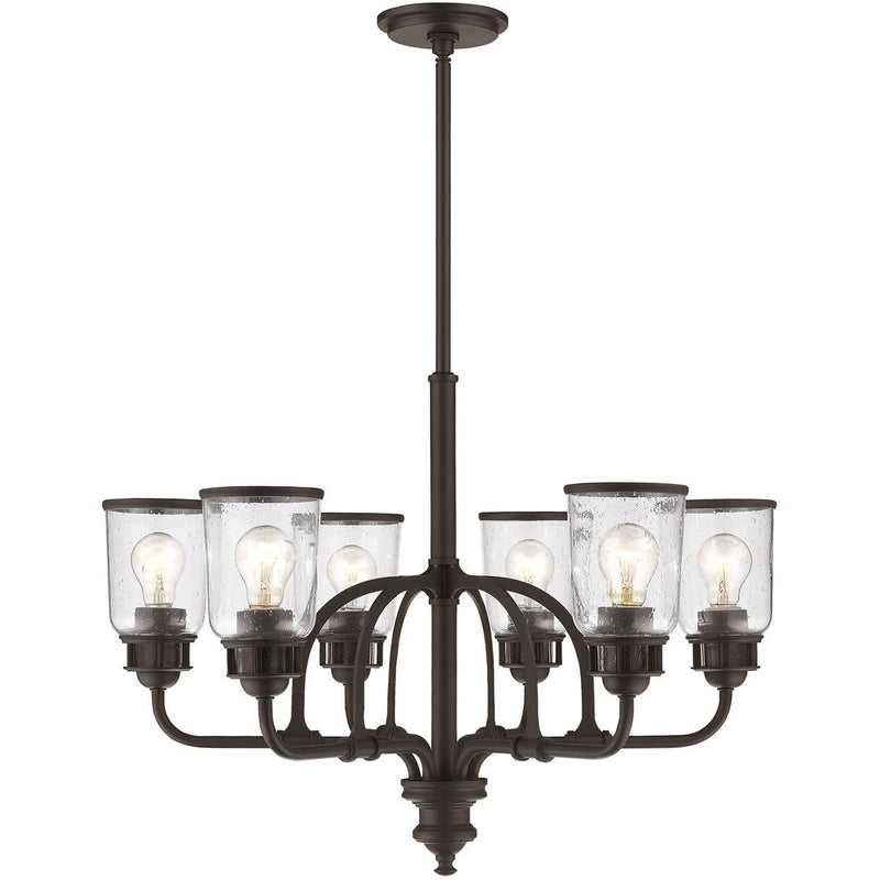 27'' Six Light Dimmable Chandelier With Shades - Bronze