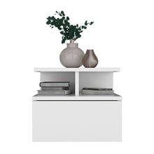 Load image into Gallery viewer, 12" One Drawer Faux Wood Floating Nightstand - White
