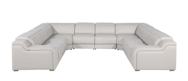 Leather Power Reclining U-Shaped Eight Piece Corner Sectional With Console - Light Gray