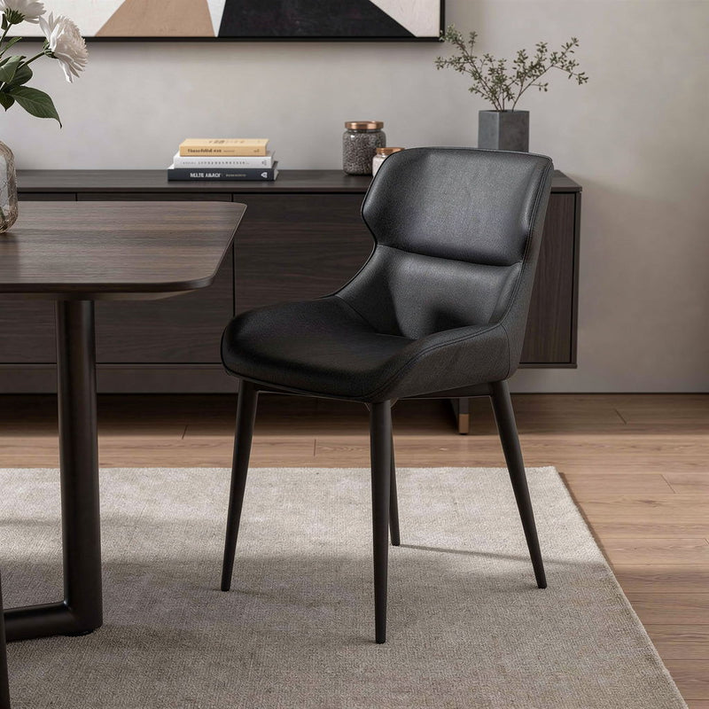 Faux Leather Steel Wing Back Dining Side Chair - Black