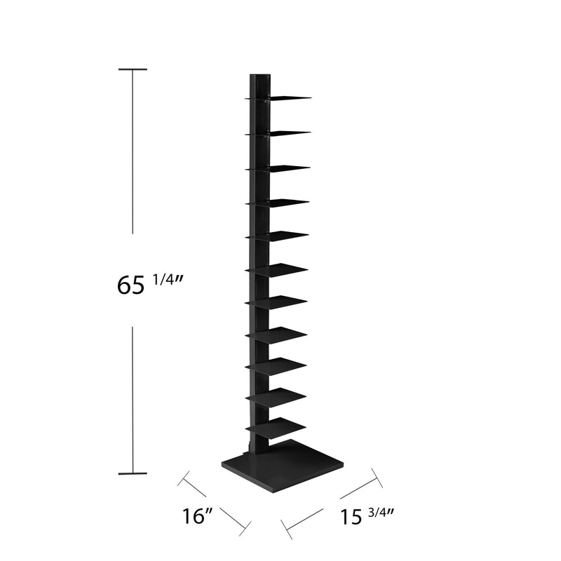 Twelve Tier Narrow Tower Bookcase - Black