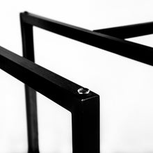 Load image into Gallery viewer, 24" Rounded Glass And Metal Trestle Base Dining Table - Black
