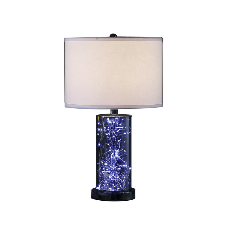 Glass LED Cylinder Table Lamp With Nightlight And White Drum Shade - Black