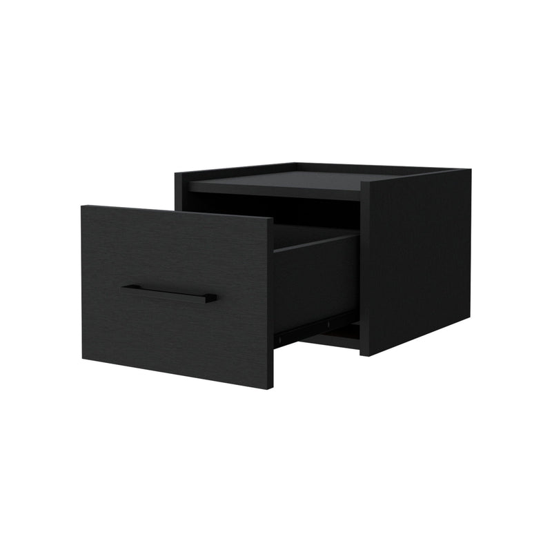 10" One Drawer Faux Wood Floating Nightstand - Black