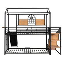 Load image into Gallery viewer, Twin Over Twin Metal Bunk Bed, Metal Housebed with Slide and Storage Stair, Black with Black Slide
