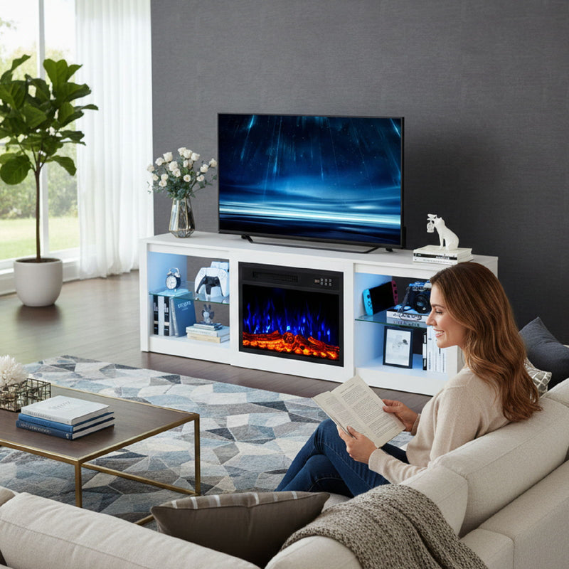 Wood Fireplace Entertainment Center With Fireplace (723798) - White