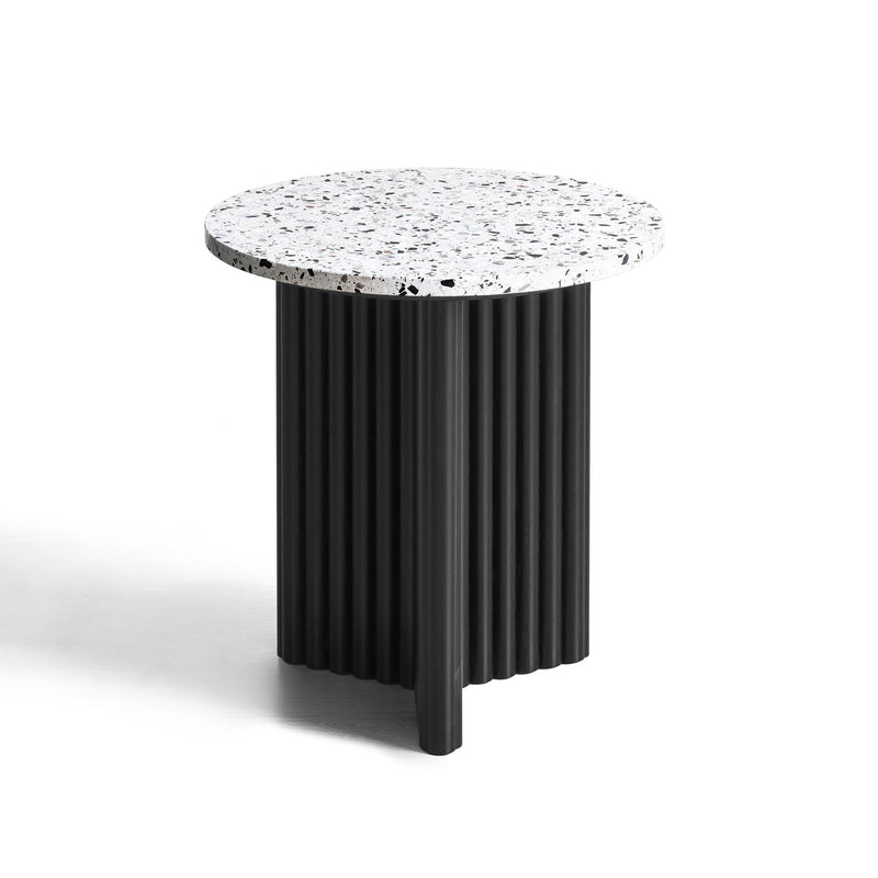 23" Faux Terrazzo And Wood Round Pedestal End Table - Black And White