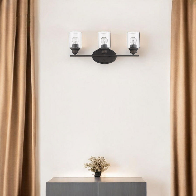 Three Light Wall Light With Clear Glass Shade - Bronze
