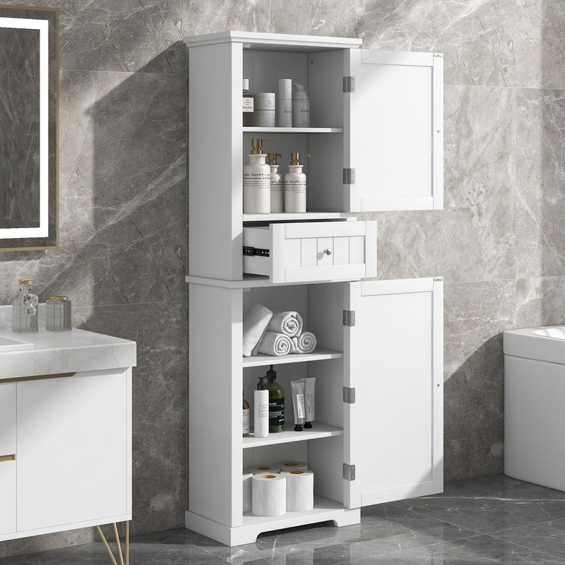 Tall Freestanding Bathroom Storage Cabinet With Drawer And Adjustable Shelf