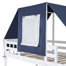 Load image into Gallery viewer, Twin Over Twin Bunk Bed Wood Bed with Tent and Drawers, White+Blue Tent
