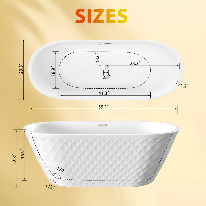Freestanding Bathtub With Diamond Pattern Design