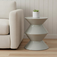 Load image into Gallery viewer, Wood Round Top Geo Pedestal End Table - Light Gray
