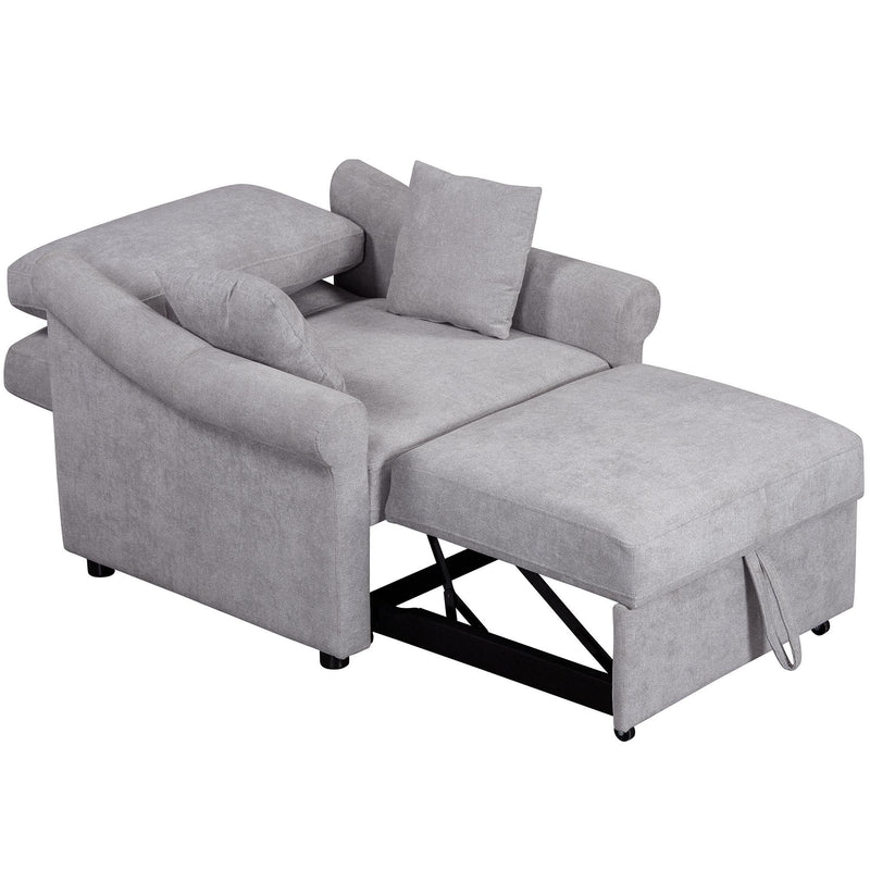 Chenille And Solid Wood Convertible Chair - Gray And Natural