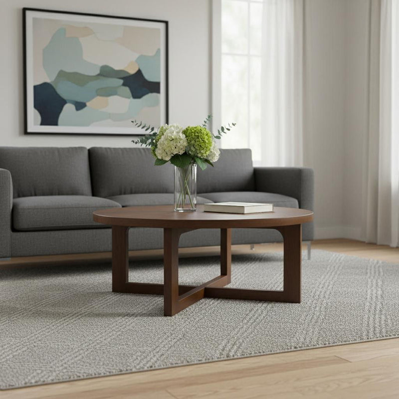 36" Solid Wood Round Cross Legs Coffee Table - Brown