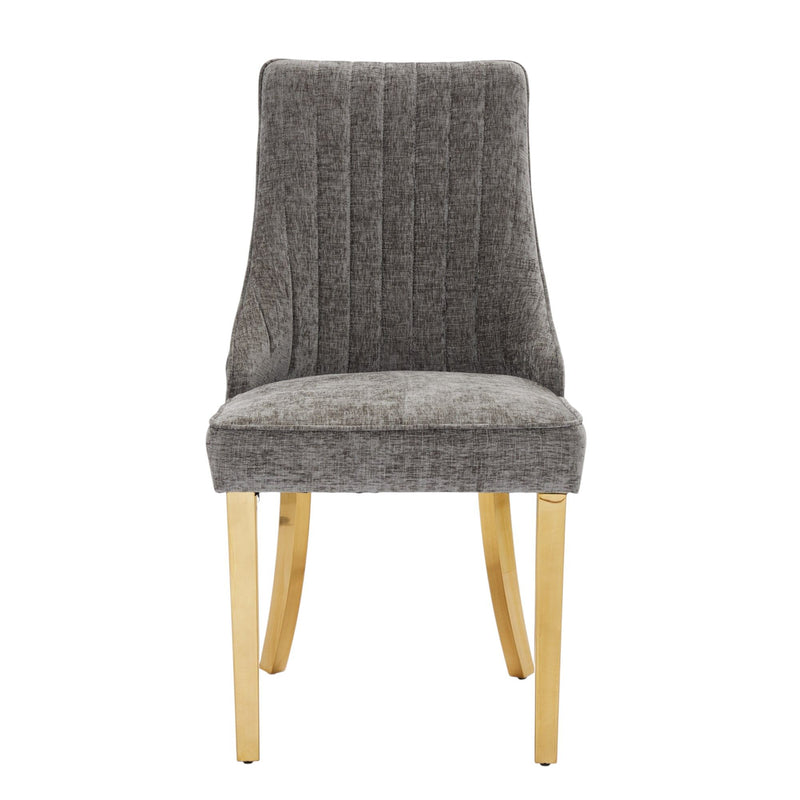 Tufted Stainless Steel Dining Side Chairs (Set of 2) - Gray / Gold