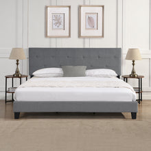 Load image into Gallery viewer, King Size Upholstered Platform Bed Frame With Button Tufted Fabric Headboard, No Box Spring Needed, Wood Slat Support
