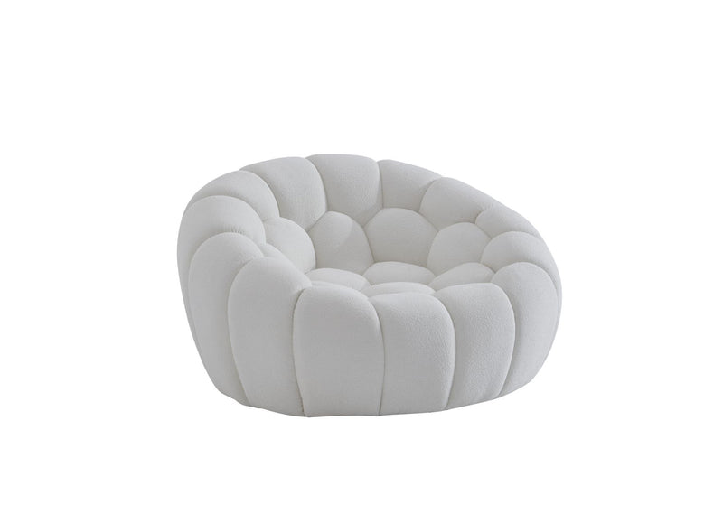 Tufted Boucle Curved Lounge Chair - White