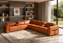 Load image into Gallery viewer, Italian Leather Modular L Shaped Eight Piece Corner Sectional With Console - Camel
