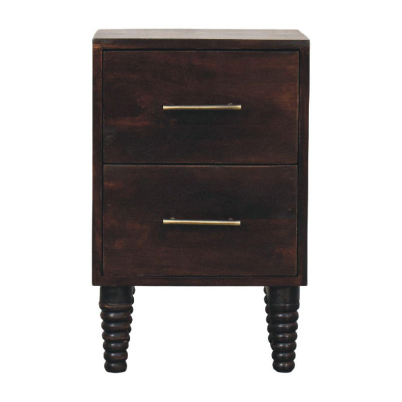 Solid Wood Spindle Two Drawer Nightstand - Mocha