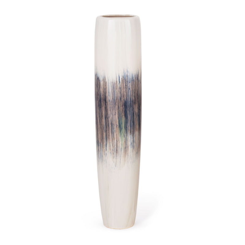 Abstract Tapered Floor Vase (576744) - Cream / Brown / Cream