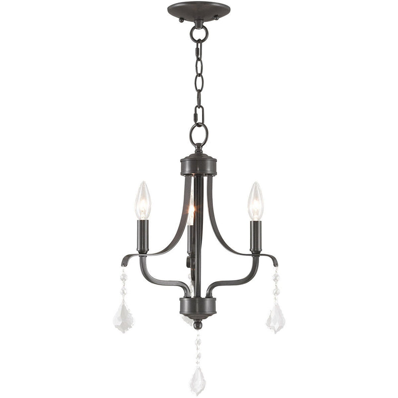 20" Three Light Metal Dimmable Chandelier With Shades - Nickel / Clear
