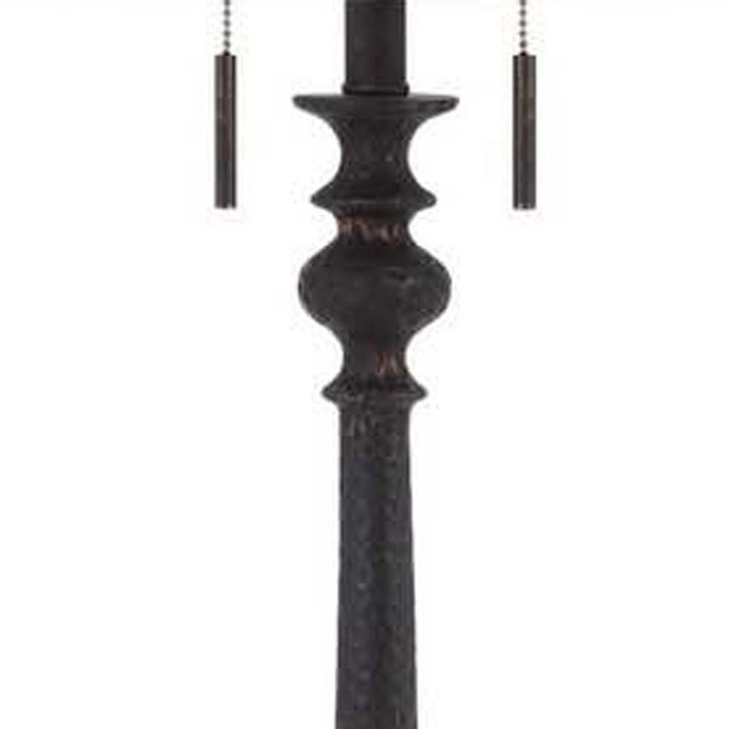 Two Light Traditional Shaped Floor Lamp With Beige Square Shade - Rust