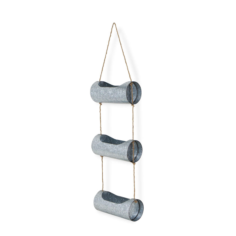 Galvanized Three Tier Hanging Planter - Silver