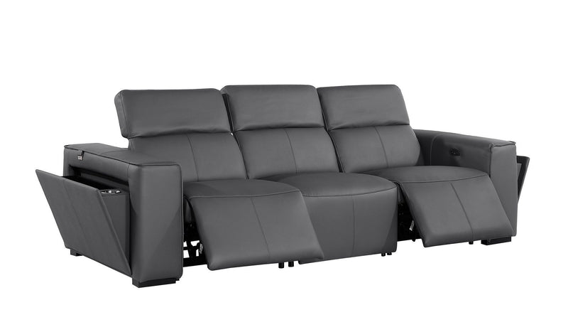 Top Grain Leather Reclining Metal USB Sofa (720388) - Dark Gray