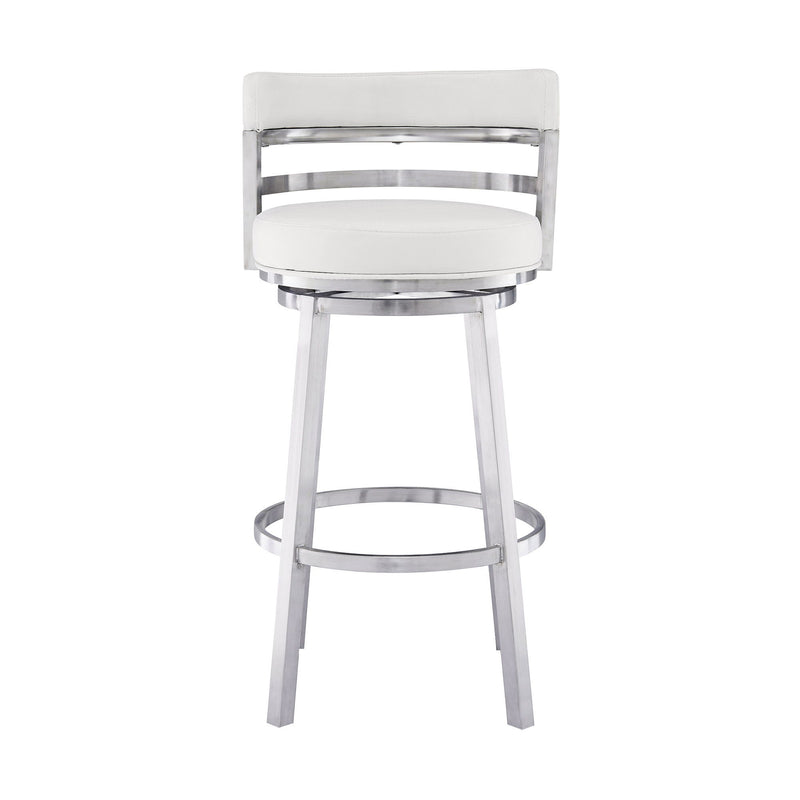 39" Faux Leather Swivel Low Back Bar Height Bar Chair - White / Silver