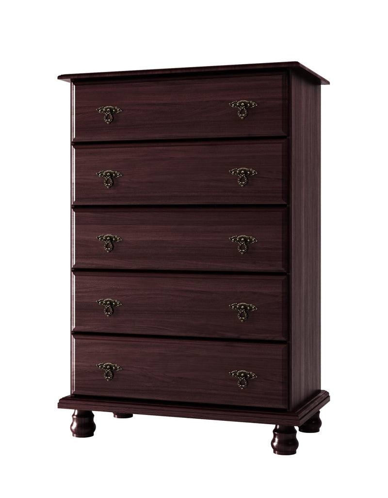 Solid Wood Five Drawer Dresser (760734) - Dark Brown