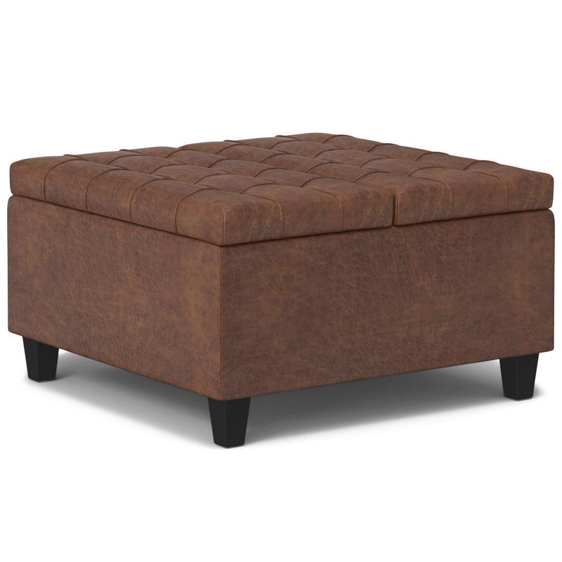 Leather Transitional Cocktail Ottoman With Storage - Brown