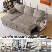 Load image into Gallery viewer, 90&quot; Pull Out Sleeper Sofa L-Shaped Couch Convertible Sofa Bed with Storage Chaise, Storage Racks and USB Ports, Light Brown
