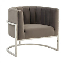 Load image into Gallery viewer, Glam Channel Tufted Velvet Accent Chair - Gray And Steel
