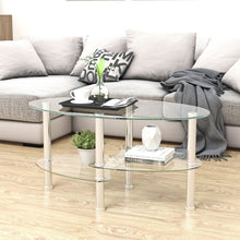 Load image into Gallery viewer, Transparent Oval Glass Coffee Table, Modern Table In Living Room Oak Wood Leg Tea Table 3-Layer Glass Table
