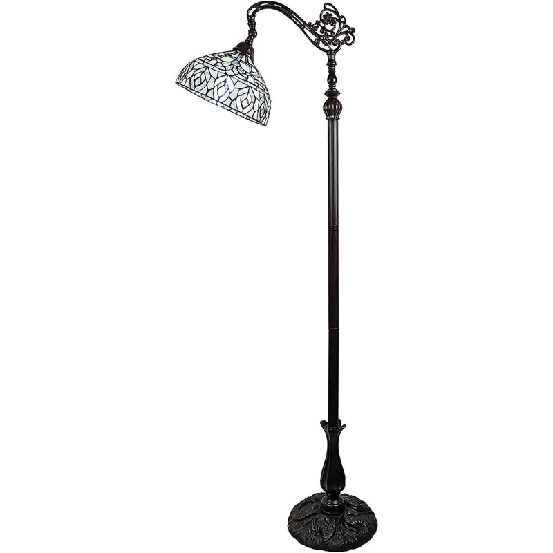 72" Traditional Shaped Floor Lamp With White Peacock Feather Stained Glass Dome Shade - Brown